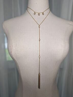Ettika 18k Gold Plated Choker/Lariat necklace with crystal accents